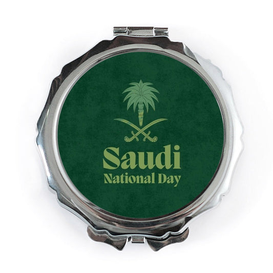 Saudi National Day Pocket Mirror, Palm Tree Swords, Celebration Gift, Travel Size Mirror, Makeup Mirror, Purse Mirror, Compact Mirror - Tawshia