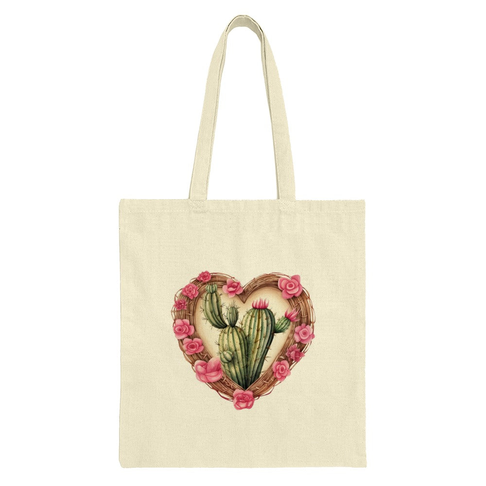 Cactus Heart Tote Bag, Floral Wreath Bag, Succulent Plant, Desert Decor, Gardening Gift, Boho Style, Nature Lover, Trendy Bag - Tawshia