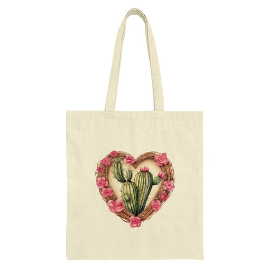 Cactus Heart Tote Bag, Floral Wreath Bag, Succulent Plant, Desert Decor, Gardening Gift, Boho Style, Nature Lover, Trendy Bag - Tawshia
