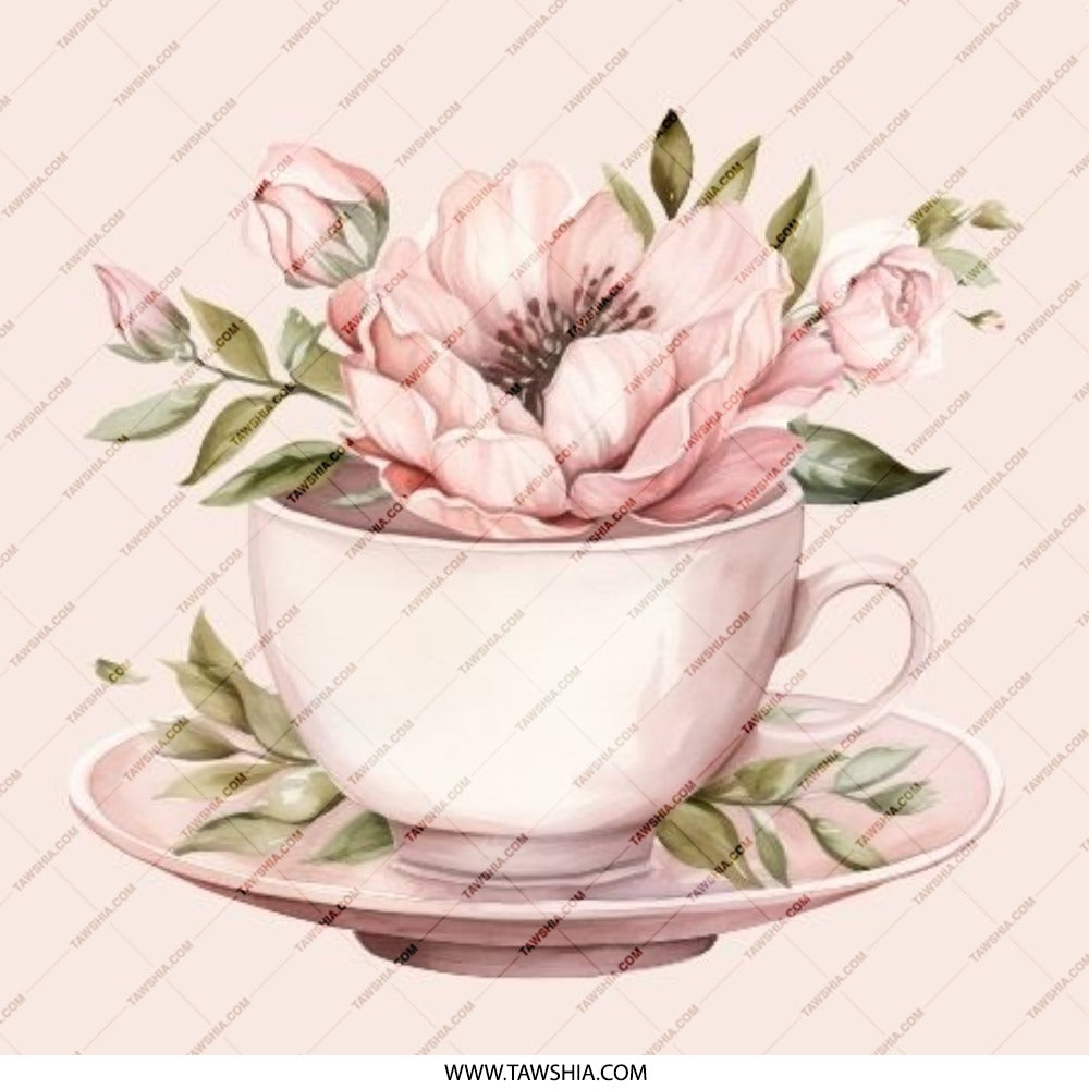 Pink Floral Teacup Pinback Button, Watercolor Flower Pin, Tea Cup Button, Flower Lover Gift, Cute Badge, Botanical Pin, Aesthetic Button - Tawshia