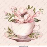 Pink Floral Teacup Pinback Button, Watercolor Flower Pin, Tea Cup Button, Flower Lover Gift, Cute Badge, Botanical Pin, Aesthetic Button - Tawshia