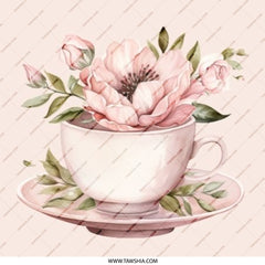 Pink Floral Teacup Pinback Button, Watercolor Flower Pin, Tea Cup Button, Flower Lover Gift, Cute Badge, Botanical Pin, Aesthetic Button - Tawshia