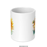 Sunflower Mug, Floral Coffee Mug, Botanical Tea Cup, Gift for Her, Flower Lover Mug, Bright Sunflower Art, Summer Mug, Garden Mug - Tawshia