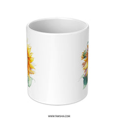 Sunflower Mug, Floral Coffee Mug, Botanical Tea Cup, Gift for Her, Flower Lover Mug, Bright Sunflower Art, Summer Mug, Garden Mug - Tawshia