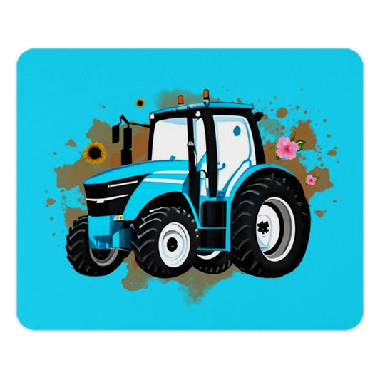 Blue Tractor Mouse Pad, Farm Vehicle Computer Mat, Countryside Decor, Farming Gift, Cute Sunflower, Pink Flower, Office Desk Accessory - Tawshia