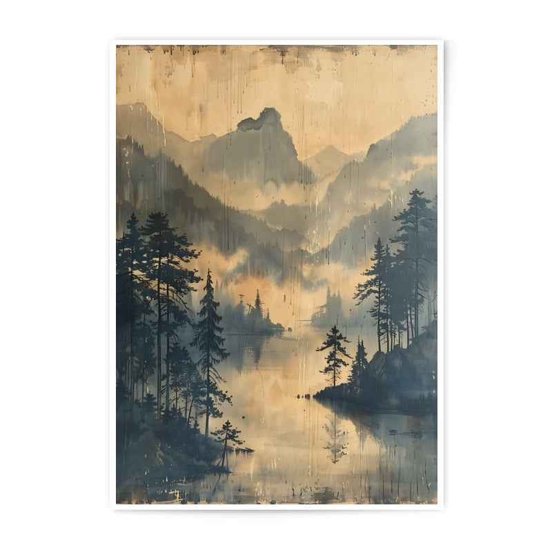 Misty Mountain Lake Photographic Print, Landscape Photography, Nature Wall Art, Scenic Home Decor - Tawshia