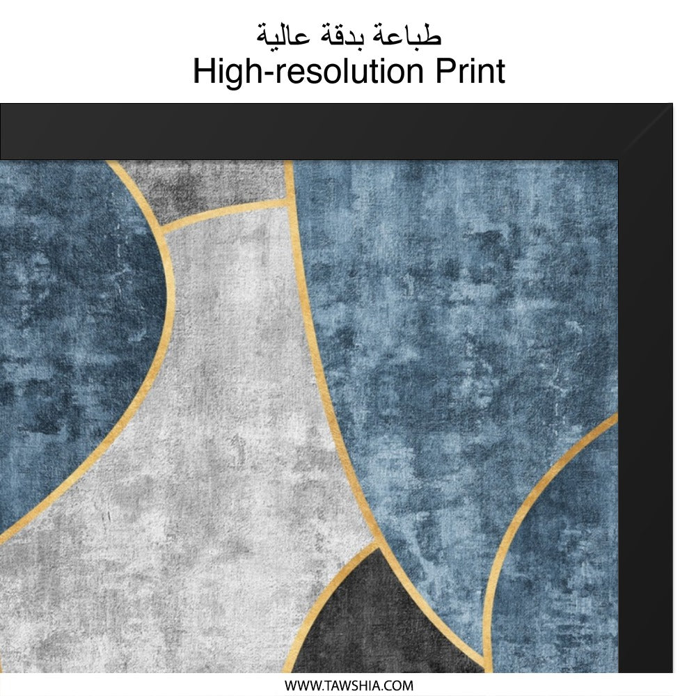 Abstract Shapes Wall Art, Blue Gray and Gold, Modern Art Print, Geometric Art, Home Decor, Minimalist Design - Tawshia
