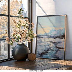 Winter Mountain Wall Art, Snow Landscape Art Print, Winter Scene Painting, Snowy Mountain Artwork, Home Decor Wall Art - Tawshia