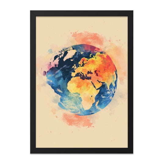 Watercolor Earth Art, Globe Wall Art, Earth Poster, Geography Art Print, Colorful World Map Art, Travel Theme Decor, Global View Art - Tawshia