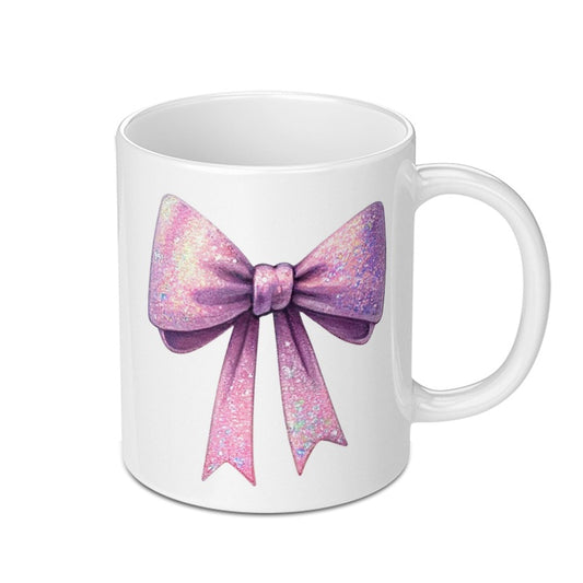 Sparkly Pink Bow Mug, Cute Gift Mug, Pink Bow Design Mug, Girly Mug, Novelty Coffee Mug, Decorative Mug (137 characters) - Tawshia