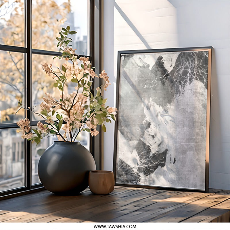 Abstract Mountain Wall Art, Grey Mountain Print, Minimalist Home Decor, Modern Art Print, Nature Inspired Artwork, Unique Wall Decor - Tawshia