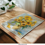 Sunflower Photographic Print, Floral Wall Art, Summer Decor, Impressionist Painting, Flower Still Life Print, Bright Yellow Flowers, Vase - Tawshia