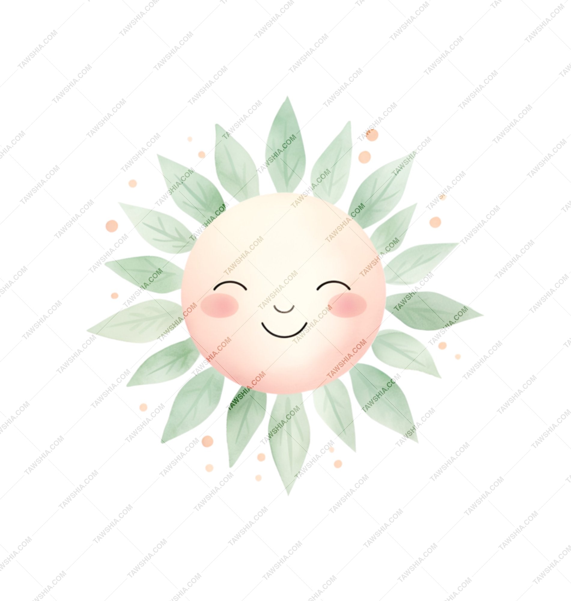 Cute Smiling Sun With Leaves Pastel Art Print product type