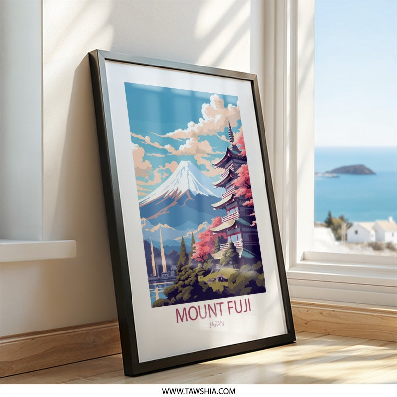 Mount Fuji Wall Art, Japanese Pagoda Print, Japan Travel Poster, Asian Landscape Art, Home Decor, Living Room Art, Office Decor, Gift Idea - Tawshia