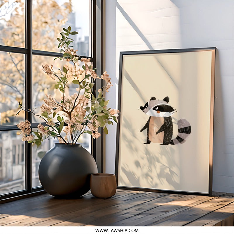 Cute Raccoon Wall Art, Nursery Decor, Kids Room Art, Animal Illustration, Woodland Creatures, Baby Shower Gift, Playroom Wall Art - Tawshia