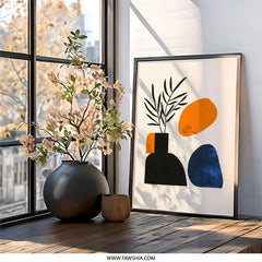 Abstract Still Life Wall Art, Modern Art Print, Botanical Art, Home Decor, Scandinavian Art, Minimalist Decor, Orange Blue Decor - Tawshia