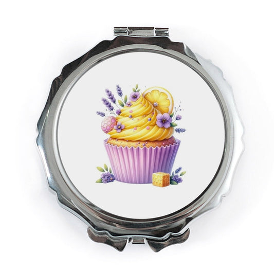 Lemon Cupcake Pocket Mirror, Floral Lavender Mirror, Dessert Gift, Compact Mirror for Purse, Foodie Gift, Cute Cupcake Mirror - Tawshia
