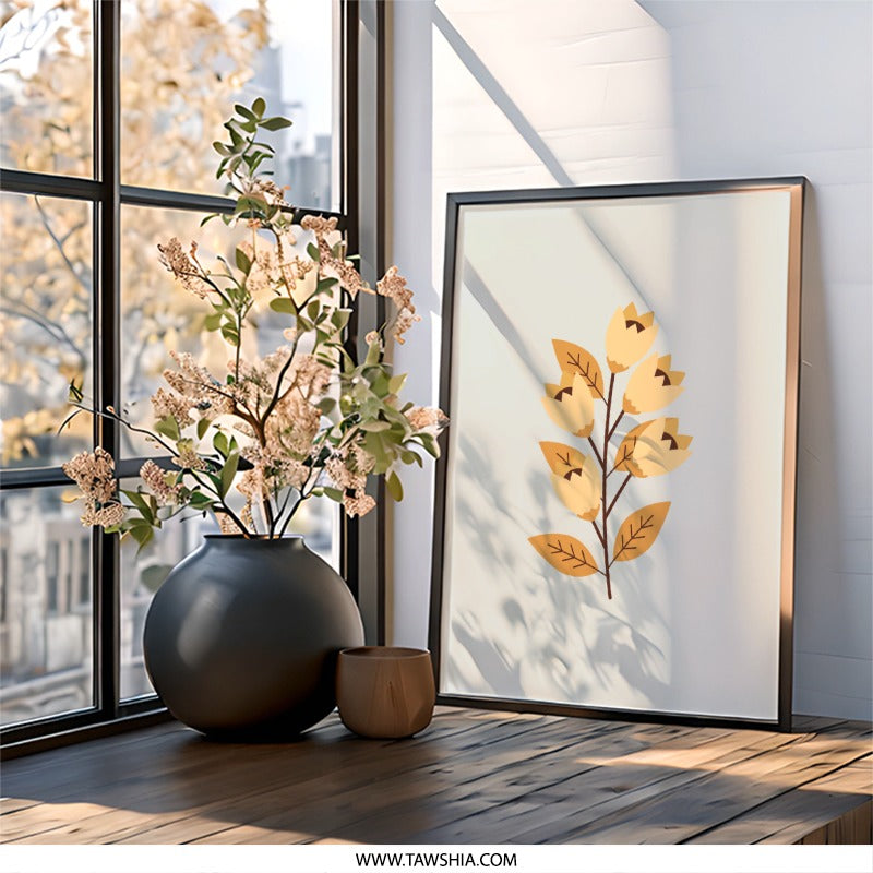 Yellow Floral Wall Art, Minimalist Flower Print, Botanical Decor, Neutral Wall Decor, Modern Home Art, Flower Illustration, Wall Decor - Tawshia