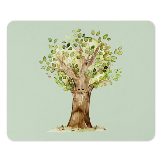 Cute Tree Mouse Pad, Watercolor Art Mousepad, Nature Lover Gift, Forest Theme Desk Accessory, Office Decor, Smiling Tree Mouse Pad - Tawshia