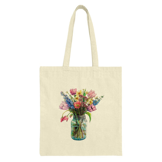 Floral Bouquet Tote Bag, Flower in Jar Design, Colorful Spring Flowers, Unique Art Tote, Everyday Carry Bag, Gift Idea - Tawshia