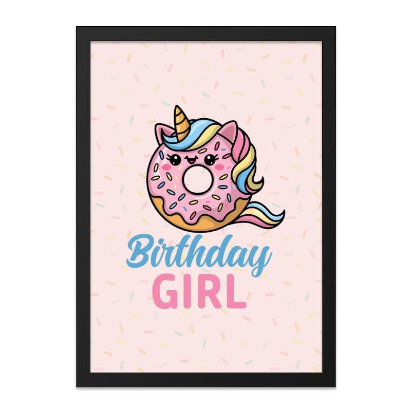 Birthday Girl Framed Wall Art, Unicorn Donut Print, Cute Nursery Decor, Girl Birthday Gift, Kids Room Art, Party Decoration, Sweet Treat Art - Tawshia