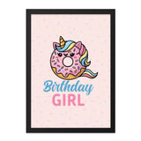 Birthday Girl Framed Wall Art, Unicorn Donut Print, Cute Nursery Decor, Girl Birthday Gift, Kids Room Art, Party Decoration, Sweet Treat Art - Tawshia