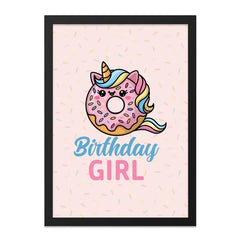 Birthday Girl Framed Wall Art, Unicorn Donut Print, Cute Nursery Decor, Girl Birthday Gift, Kids Room Art, Party Decoration, Sweet Treat Art - Tawshia