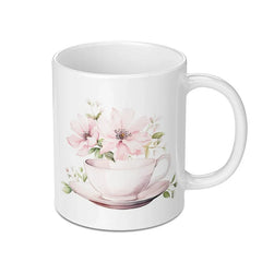 Floral Tea Cup Mug, Flower Arrangement Coffee Cup, Watercolor Tea Cup Art Mug, Botanical Illustration Tea Time, Gift for Tea Lovers - Tawshia