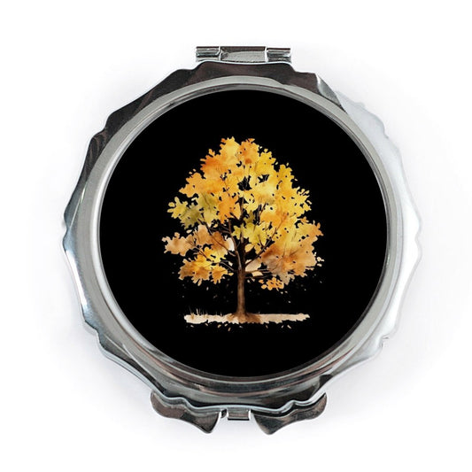 Golden Autumn Tree Pocket Mirror, Watercolor Fall Leaves Compact Mirror, Nature Inspired Makeup Mirror, Travel Mirror, Gift for Her - Tawshia