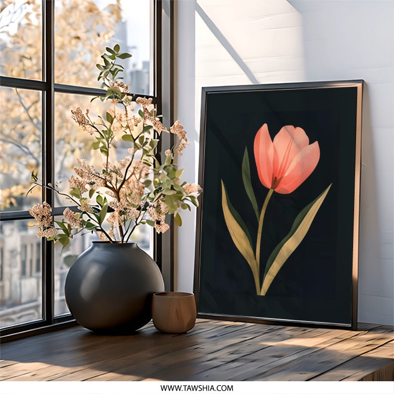 Tulip Wall Art, Floral Print, Botanical Home Decor, Modern Flower Art, Minimalist Decor, Elegant Wall Decor, Nature Inspired Art - Tawshia
