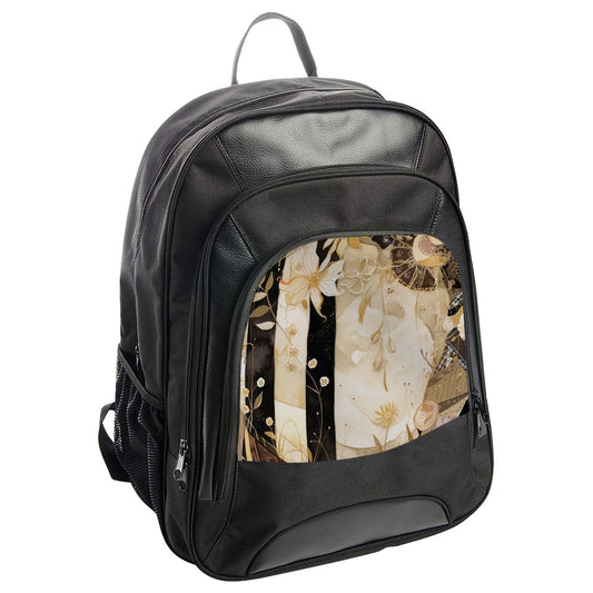 Floral Stripe Backpack, Striped Floral Print Backpack, Stylish Flower Backpack, Elegant Backpack, Artistic Backpack - Tawshia