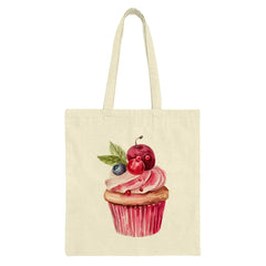 Cupcake Tote Bag, Watercolor Design, Cherry Blueberry Art, Foodie Gift, Sweet Treat Handbag, Stylish Shopping Bag, Everyday Cute Tote - Tawshia