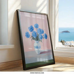 Blue Flowers Still Life Wall Art, Floral Painting Print, Vase Art Print, Contemporary Art, Home Decor, Pink and Blue Art, Modern Floral Art - Tawshia