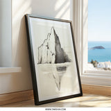 Iceberg Wall Art, Pencil Sketch Print, Mountain Reflection Art, Nature Wall Decor, Minimalist Drawing, Modern Home Decor, Unique Wall Art - Tawshia