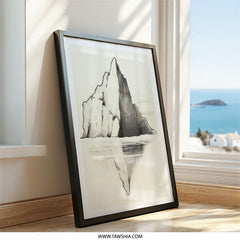 Iceberg Wall Art, Pencil Sketch Print, Mountain Reflection Art, Nature Wall Decor, Minimalist Drawing, Modern Home Decor, Unique Wall Art - Tawshia