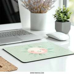 Smiling Sun Mouse Pad, Cute Desk Decor, Aesthetic Office Accessories, Happy Face Computer Mat, Floral Leaves, Positive Vibes, Gamer Mousepad - Tawshia