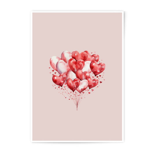 Heart Balloons Photographic Prints, Valentines Day Gift, Love Decor, Romantic Wall Art, Watercolor Heart Artwork - Tawshia