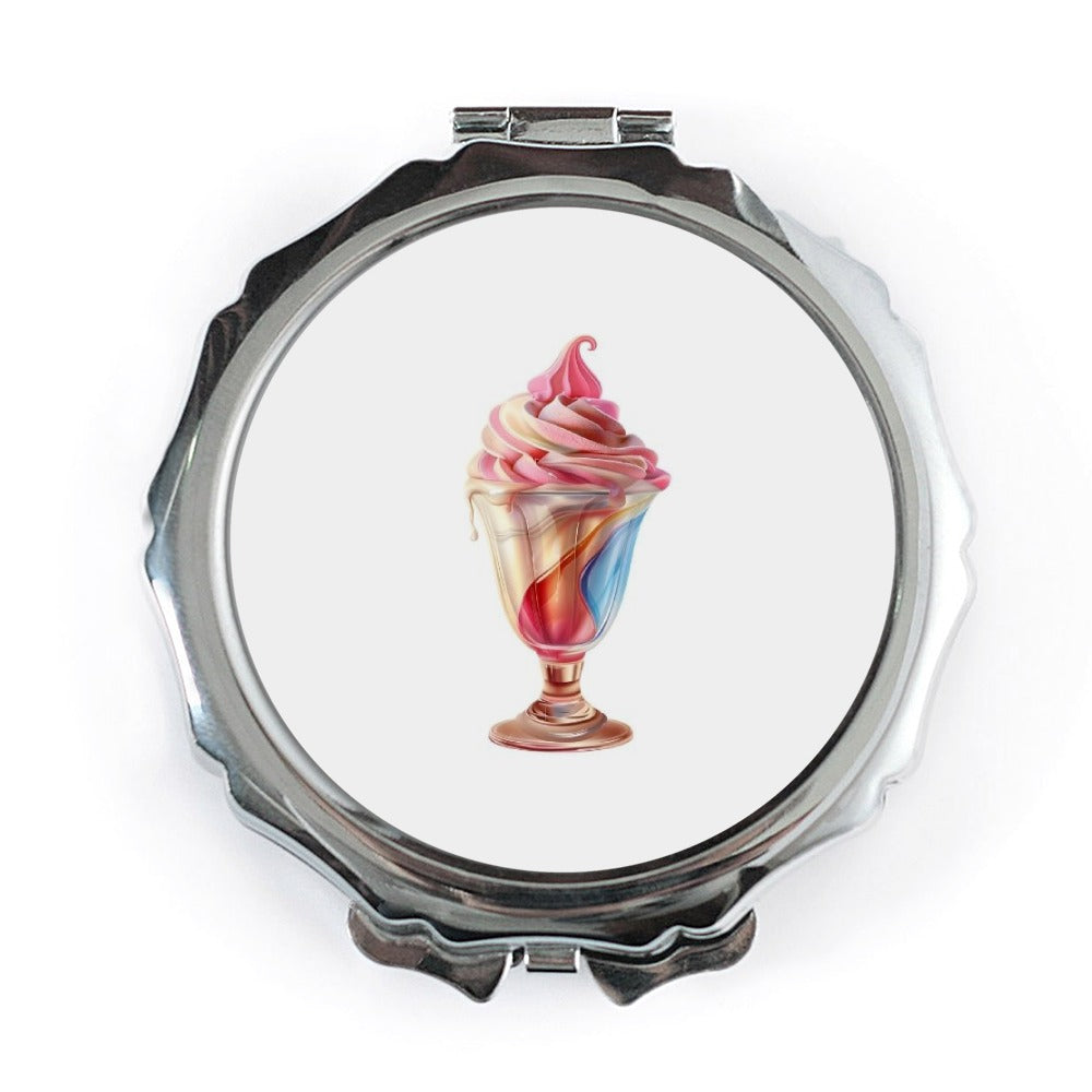 Ice Cream Sundae Pocket Mirror, Cute Treat Compact Mirror, Food Lover Gift, Dessert Art Mirror, Unique Handbag Mirror, Travel Pocket Mirror - Tawshia