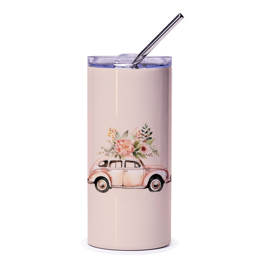 Floral Car Tumbler, Vintage Style, Classic Auto Design, Car Lover Gift, Retro Vehicle Art, Flower Power, Unique Tumbler, Travel Mug - Tawshia