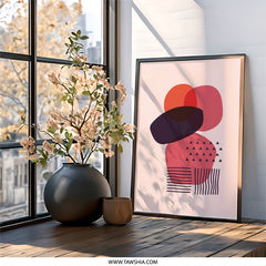 Abstract Shapes Wall Art, Modern Geometric Print, Contemporary Art Poster, Minimalist Wall Decor, Pink Orange Purple Wall Art - Tawshia