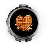 Heart Waffle Pocket Mirror, Cute Foodie Gift, Valentine's Day, Sweet Breakfast, Waffle Lover Mirror, Travel Makeup Mirror, Compact Mirror - Tawshia