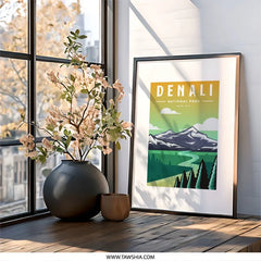 Denali National Park Wall Art, Alaska Print, Minimalist Landscape Poster, Travel Decor, Mountains Art Print, Nature Illustration, Home Decor - Tawshia