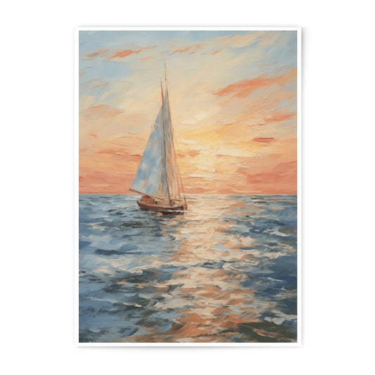 Sailing Boat Photographic Print, Ocean Art, Sunset Seascape, Coastal Decor, Nautical Wall Art, Yacht Painting, Sea Scenery - Tawshia