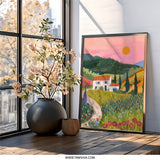 Tuscan Landscape Wall Art, Italy Painting Print, Countryside Home Decor, Italian Villa Scenery, Tuscany Fields Artwork - Tawshia