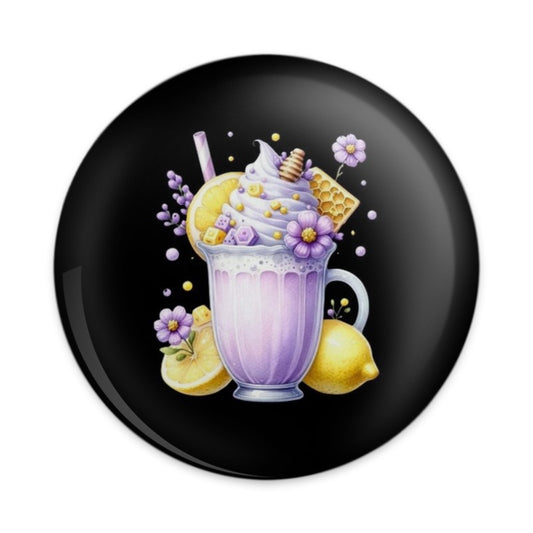 Lavender Lemonade Pinback Button, Floral Drink Badge, Dessert Accessory, Cute Beverage Button, Whimsical Lemon Pin - Tawshia
