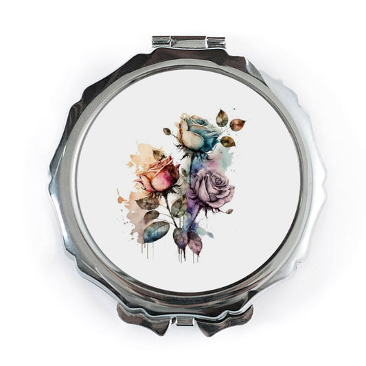 Watercolor Roses Pocket Mirror, Floral Art Compact Mirror, Elegant Flower Design, Travel Mirror, Makeup Mirror, Gift for Her, Rose Lover - Tawshia