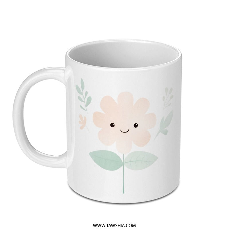 Cute Flower Mug, Floral Design Mug, Happy Face Mug, Gift Mug, Coffee Mug, Tea Mug, Whimsical Mug, Botanical Mug, Office Mug, Home Decor Mug - Tawshia
