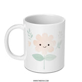 Cute Flower Mug, Floral Design Mug, Happy Face Mug, Gift Mug, Coffee Mug, Tea Mug, Whimsical Mug, Botanical Mug, Office Mug, Home Decor Mug - Tawshia