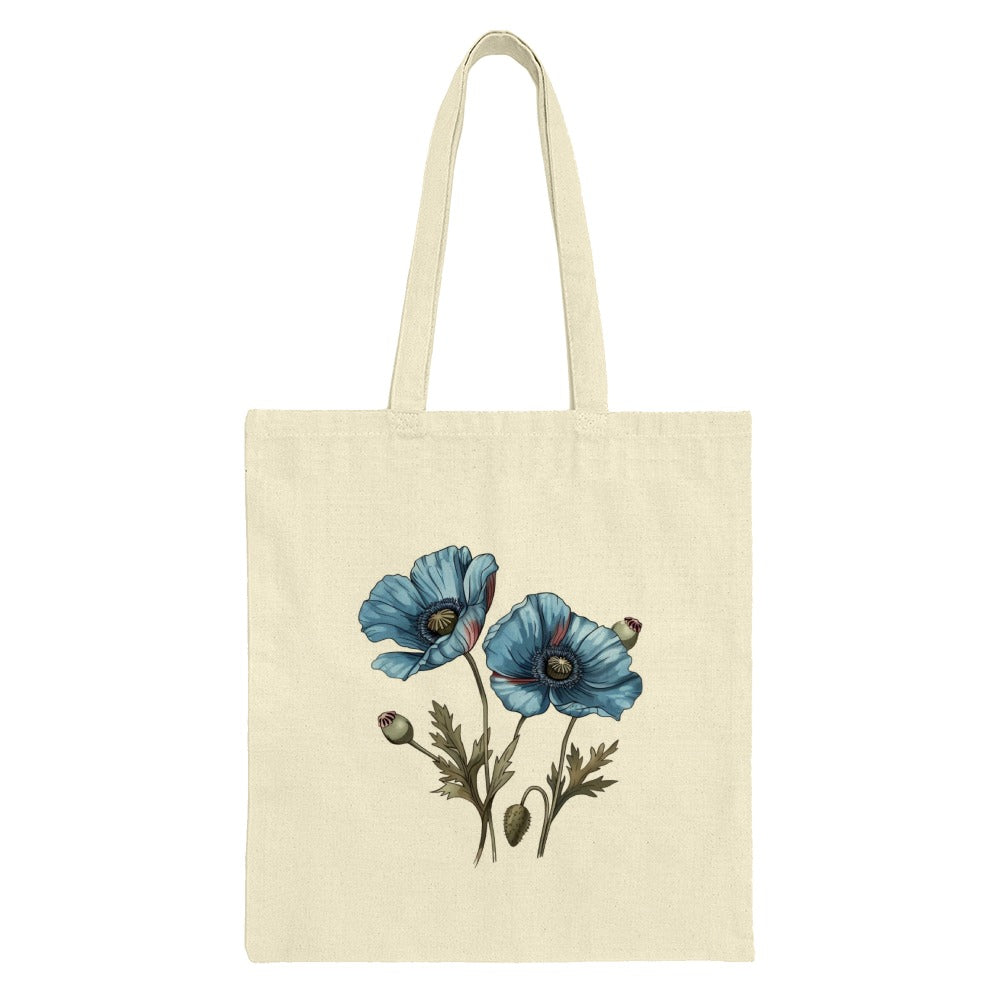 Blue Poppy Tote Bag, Floral Shopping Bag, Botanical Design, Unique Gift, Everyday Carry, Stylish Tote, Grocery Bag, Book Bag - Tawshia
