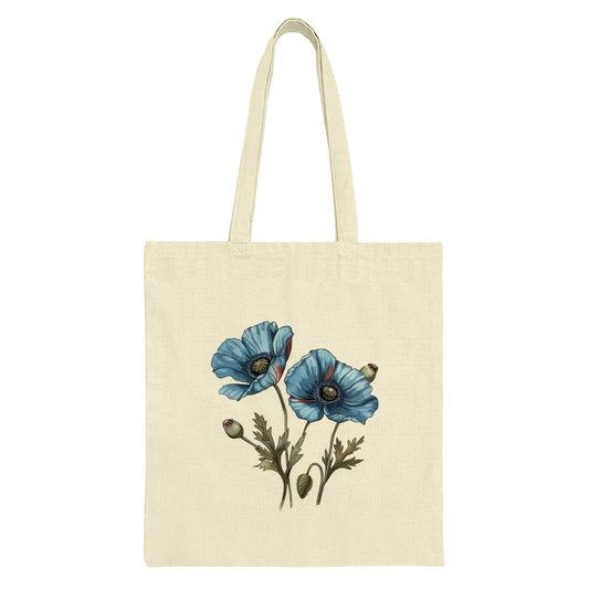 Blue Poppy Tote Bag, Floral Shopping Bag, Botanical Design, Unique Gift, Everyday Carry, Stylish Tote, Grocery Bag, Book Bag - Tawshia